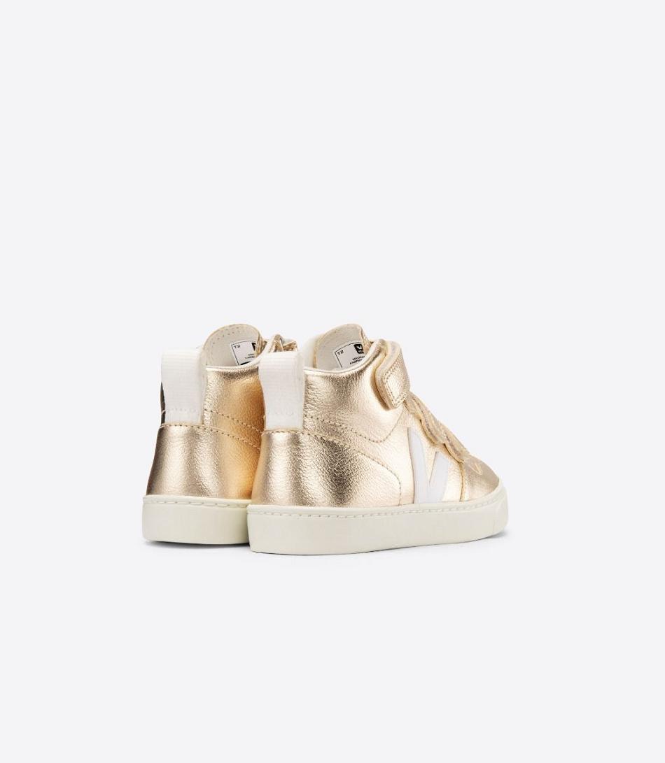 Kids Veja V-10 Mid Chromefree Cuero Platine Outlet Blancas | BCLSO90517